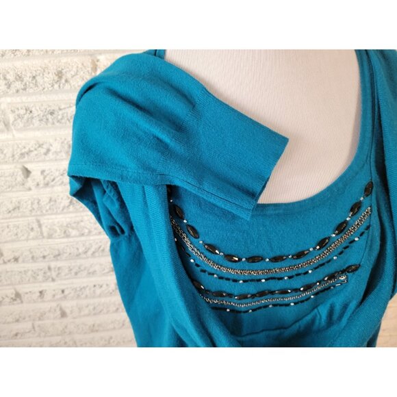 Apt 9 Women Sweater 2X Plus Long Sleeve Pullover Beaded Lightweight BLU238 - Picture 6 of 10